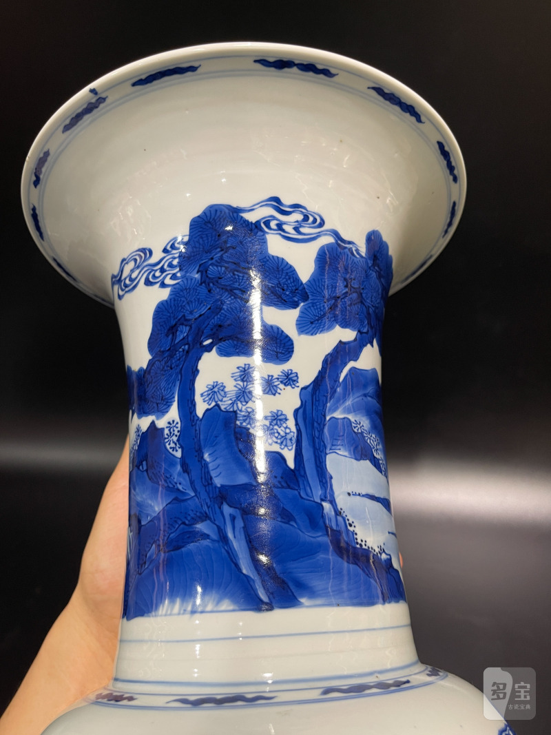 清康熙 青花山水鹤鹿同春凤尾尊 - 图10